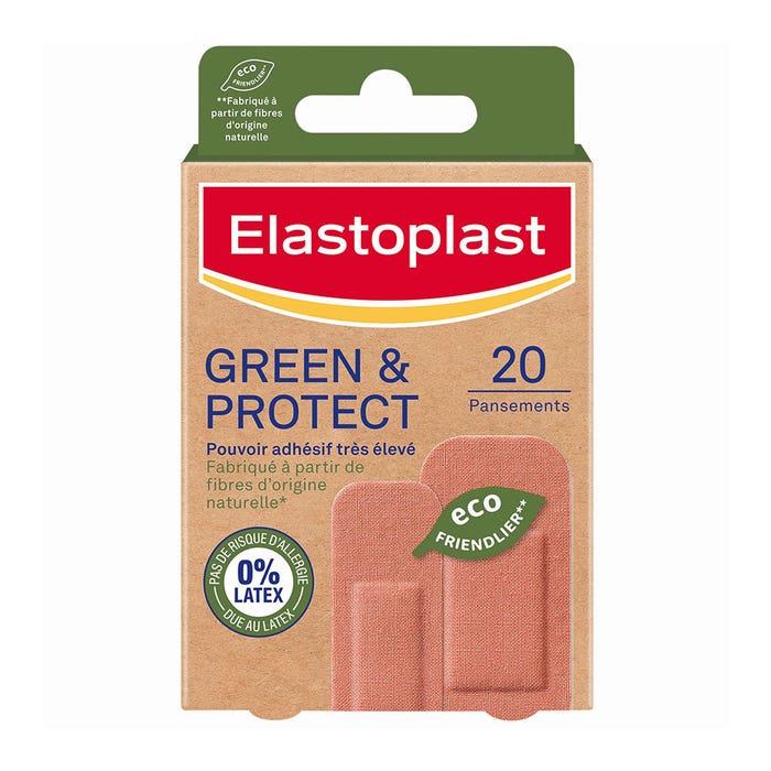 2 size plasters 20 plasters Green & Protect 0% Latex Elastoplast