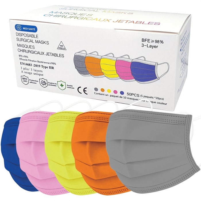 Disposable surgical masks in various colours x50 Type IIR EN 14683:2019+AC:2019 Vog Protect