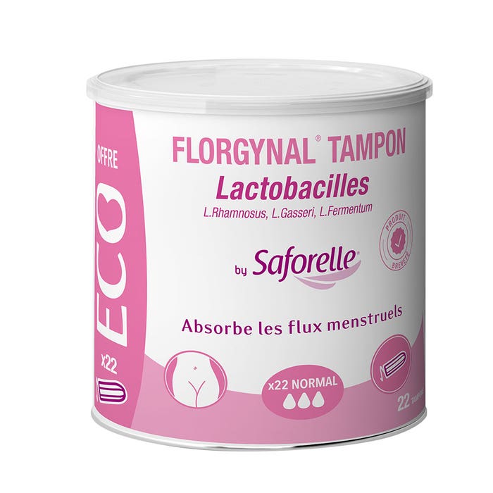 Tampons with Lactobacillus for menstruation x22 Florgynal Compact Normal without ECO Applicator Saforelle