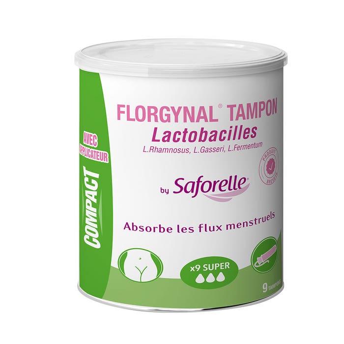 Tampons with Lactobacillus for menstruation X9 Florgynal Compact Super with Applicator Saforelle