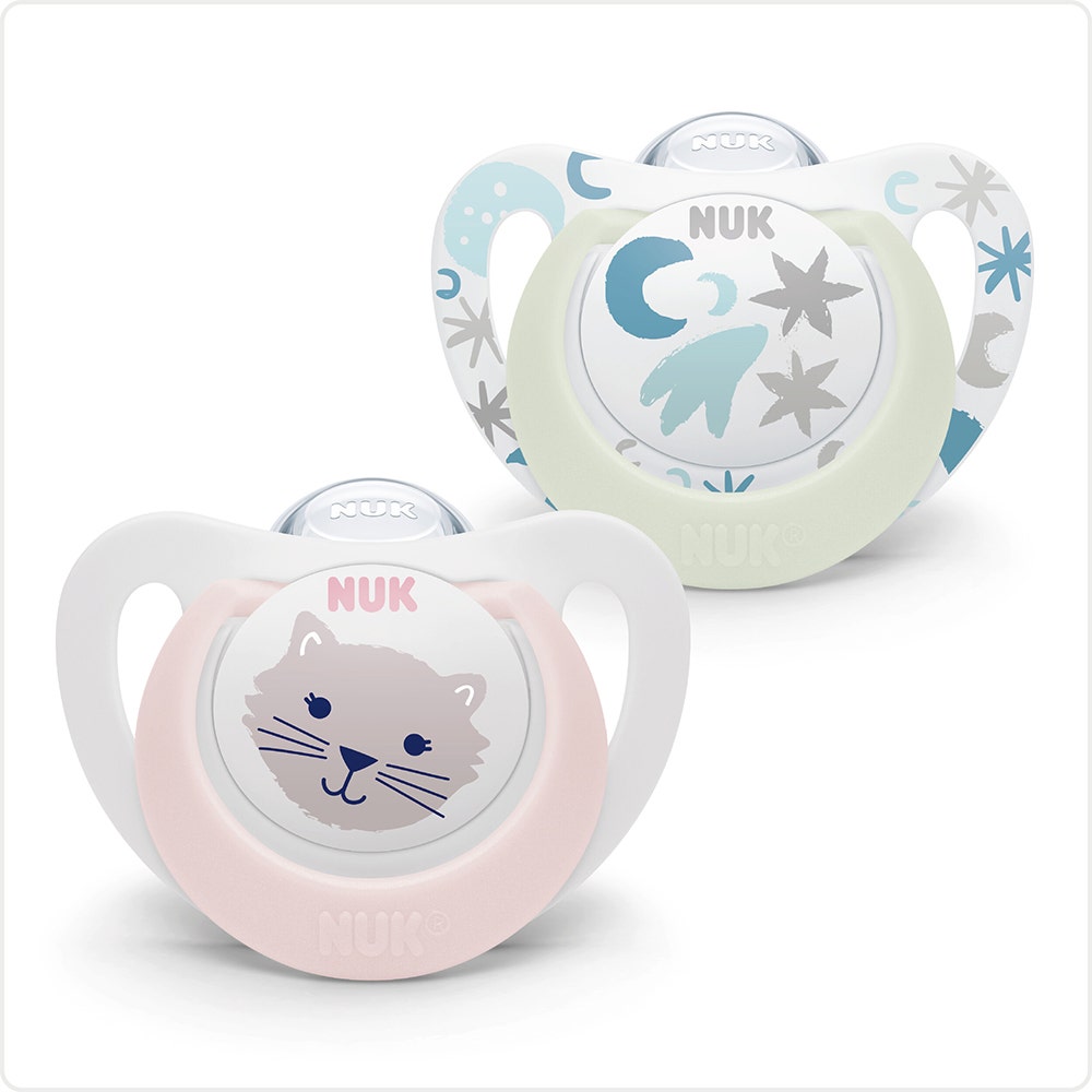 Nuk Starlight Physiological soothers suitable for newborns to 6 months 2 x