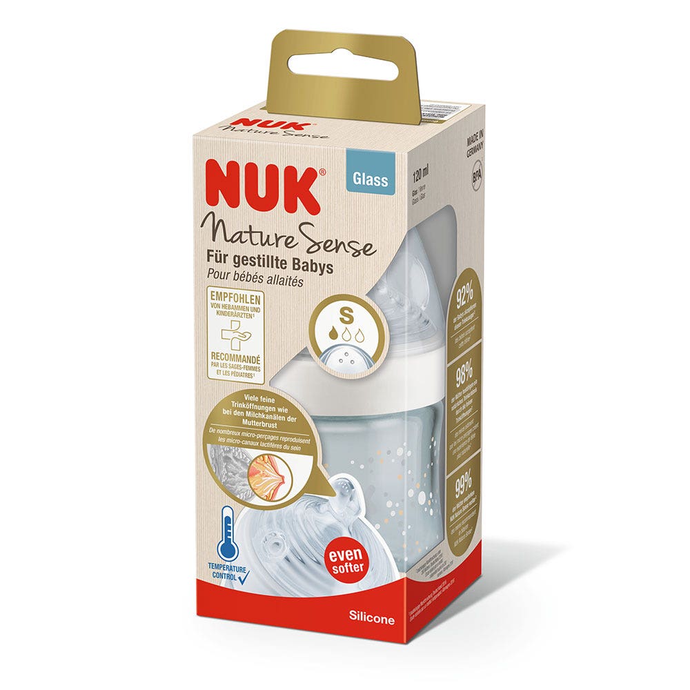 Nuk Temperature Control Nature Sense Baby Bottle Mixed Size S Glass 0 to 6 months 120ml