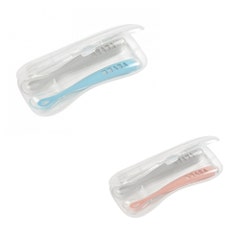 Beaba Set of 2 silicone baby spoons with carrying case