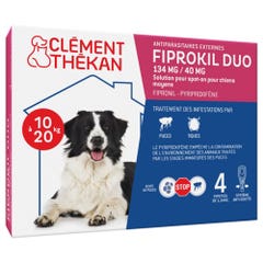 Clement-Thekan Fiprokil FIprokil Duo Flea &amp; Tick Control for Dogs 10-20kg 4 Pipettes Chien 10-20kg 1.34ml x4 pipettes