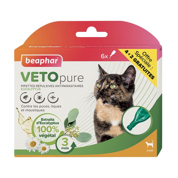 Beaphar VetoPure pest repellent pipettes for cats x4+2 free