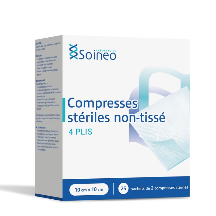 Soineo 4-ply sterile non-woven bandages 10x10cm x25 bags of 2