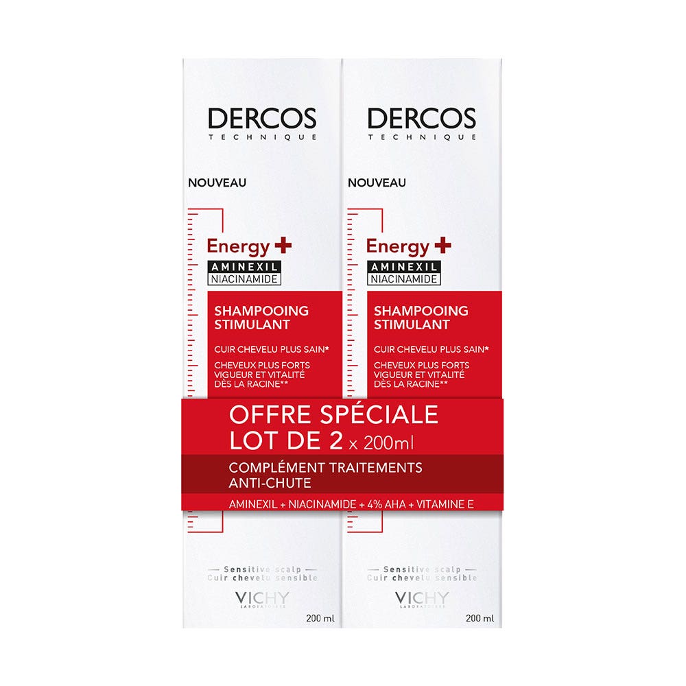Vichy Dercos Energising Shampoo 2 X stimulant anti-chute à l'Aminexil 2x200ml