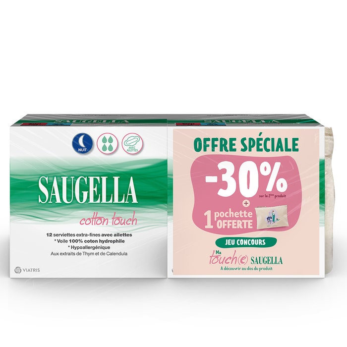 Cotton Touch Hygienic Sanitary Towel Night 12 2x12 CottonTouch + trousse offerte Saugella