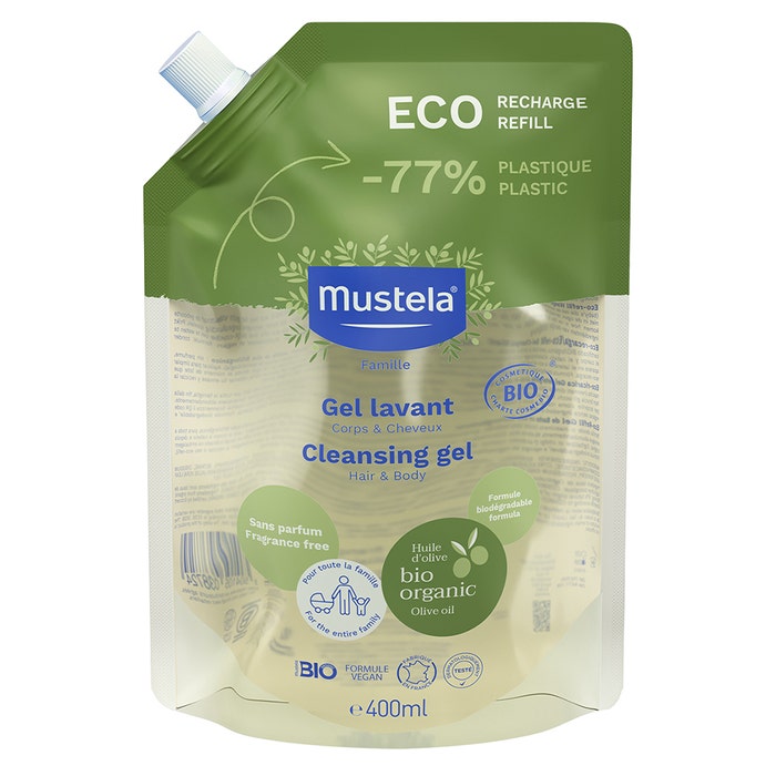 Eco Refill Organic Cleansing Gel 400ml from birth Mustela