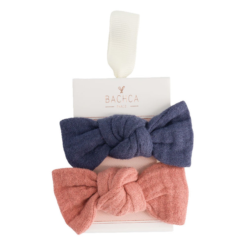Bachca Cotton gauze bow hair clips x2