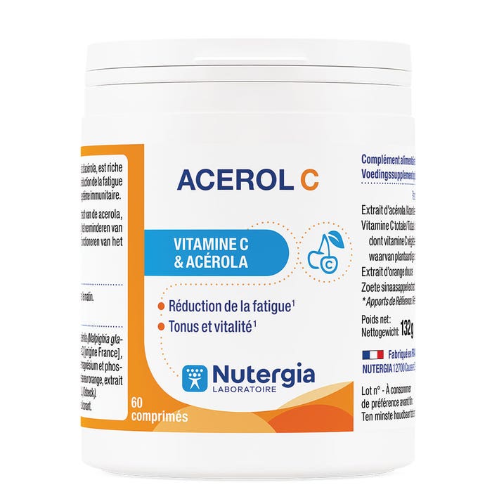 Acerol C Natural Vitamin C 60 tablets Vitamine C et Acérola Nutergia