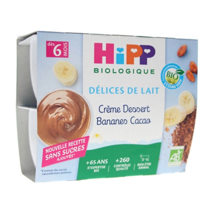 Delices De Lait Custard Organic Cocoa From 6 Months 4x100g Délices de Lait Dès 6 Mois Hipp