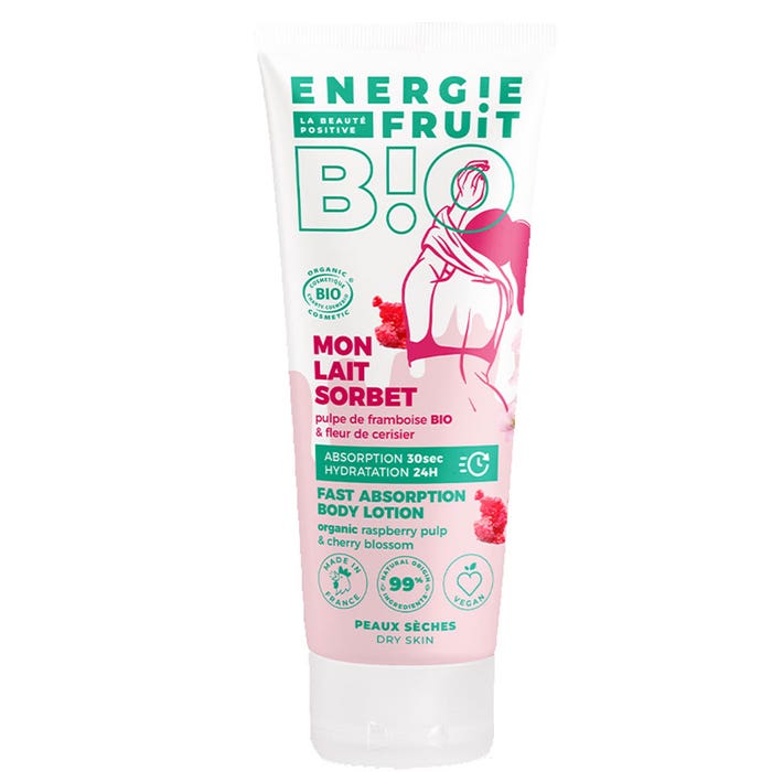 Energie Fruit Lait Sorbet Bio Pulple de Framboise Bioes & Fleur de cerisier Dry Skin 200ml