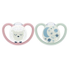 Nuk Night Space physiological soothers 0 to 6 months x2