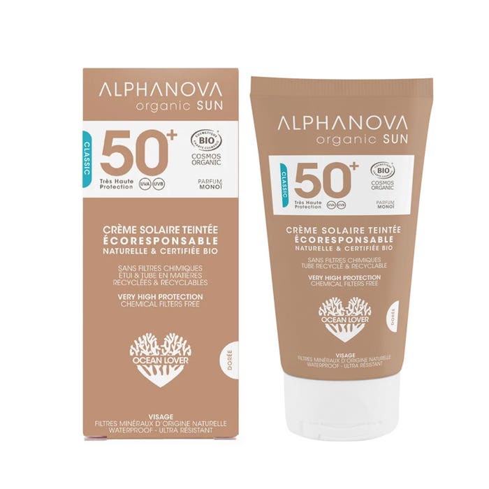 Sun Tinted Cream Spf50+ 50g Organic Sun Monoi fragrance Alphanova