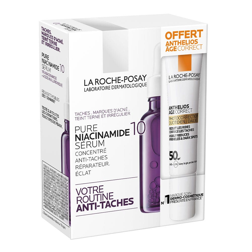 La Roche-Posay Pure Niacinamide 10 Sérum visage concentré anti-taches 30ml + Anthelios Age Correct SPF50 15ml
