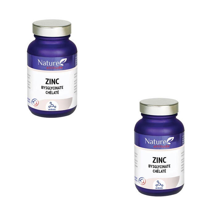 Chelated zinc bisglycinate 2x60 capsules Nature Attitude