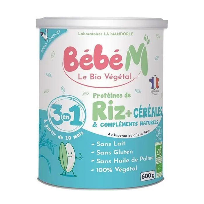 Rice Proteins + Cereals and Bioes Natural Supplements 600g Bébé M From 10 Months La Mandorle