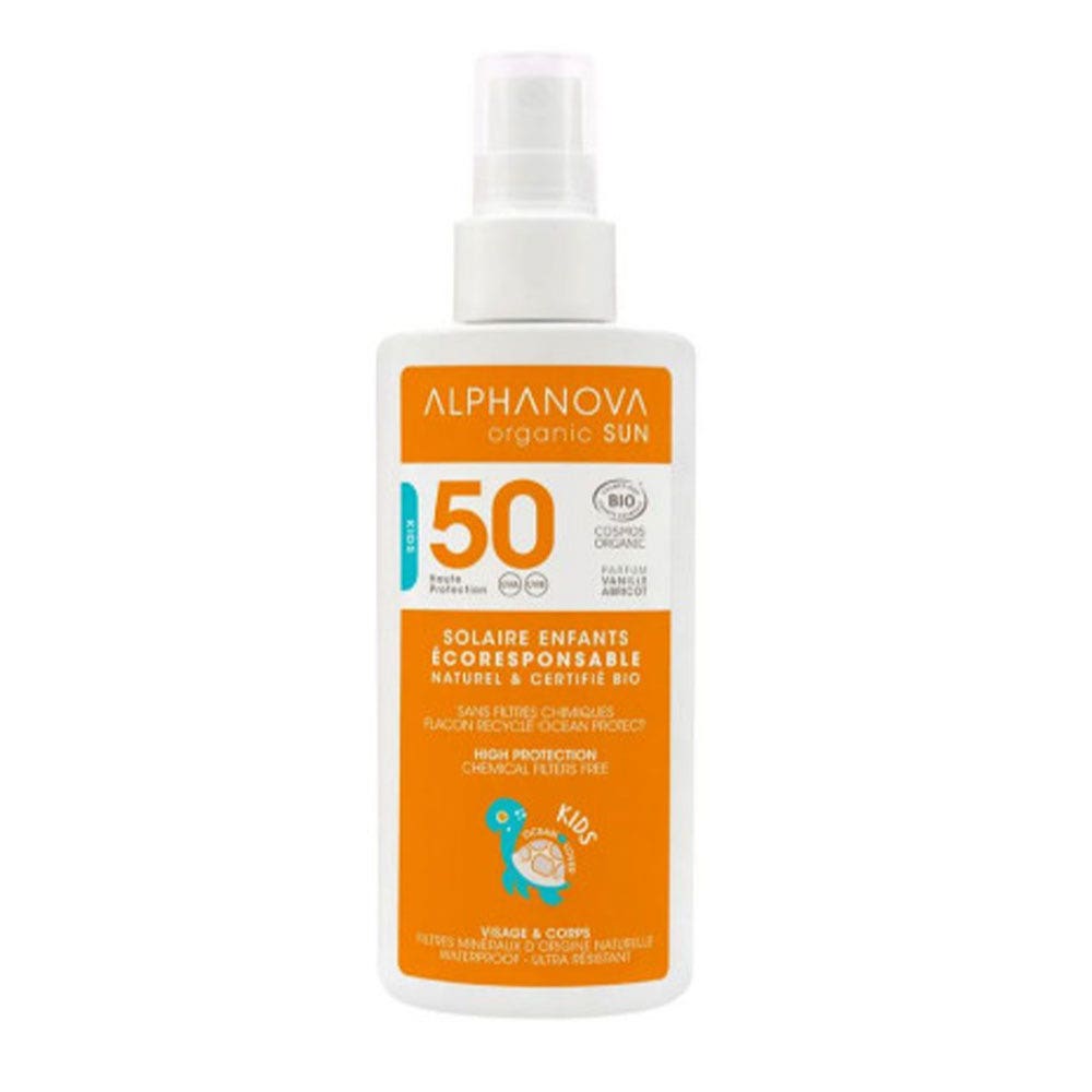 Alphanova Organic Sun Kids organic SPF50 sun milk vanilla and apricot scent 125 ml