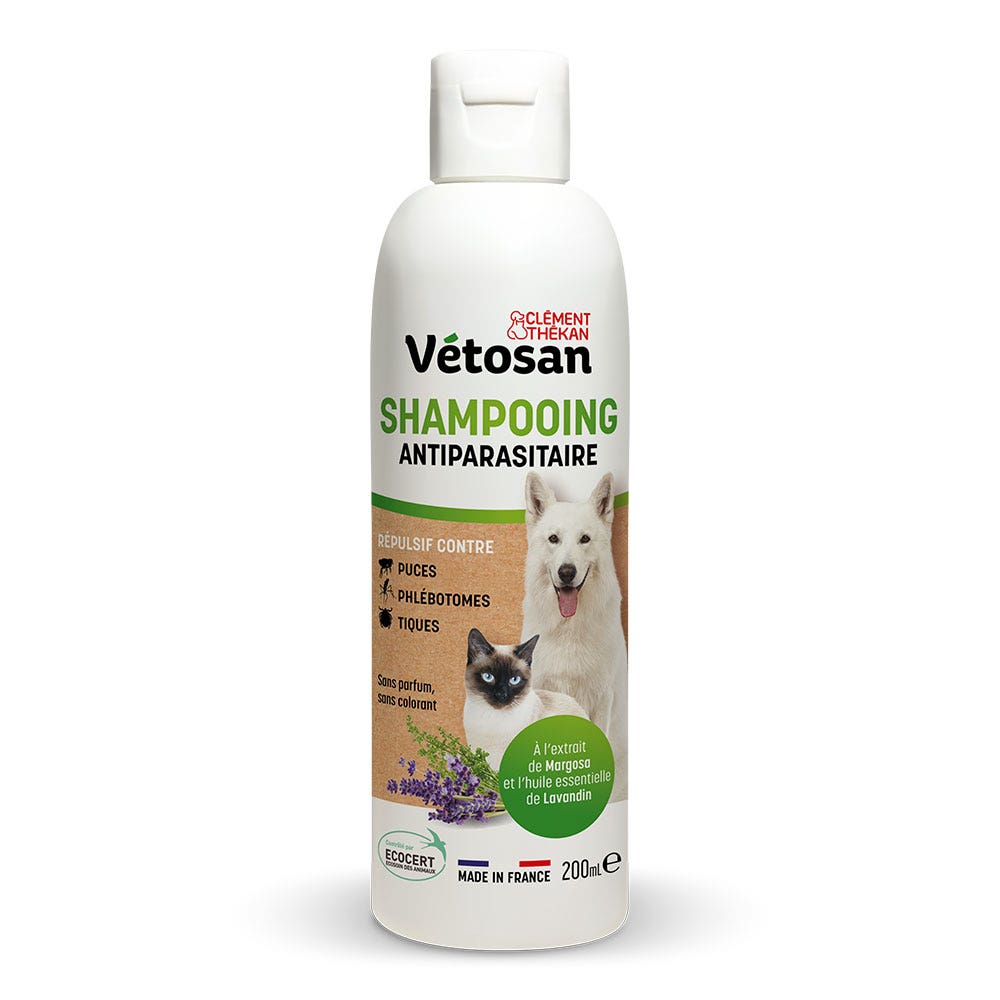 Clement Thekan Vetosan Pest Control Shampoo With Margosa Extract and Lavandin Essential Oil For Cats and Dogs 200ml Easypara