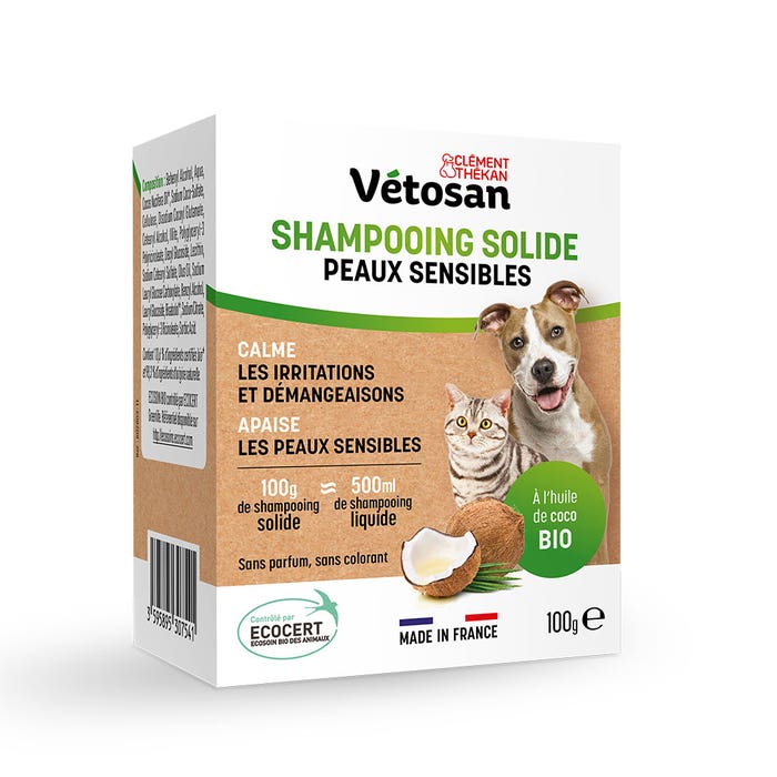 Clement-Thekan Vétosan Solide Shampoo Sensitive Skin With Bioes Coco Oil for Cats and Dogs 100g