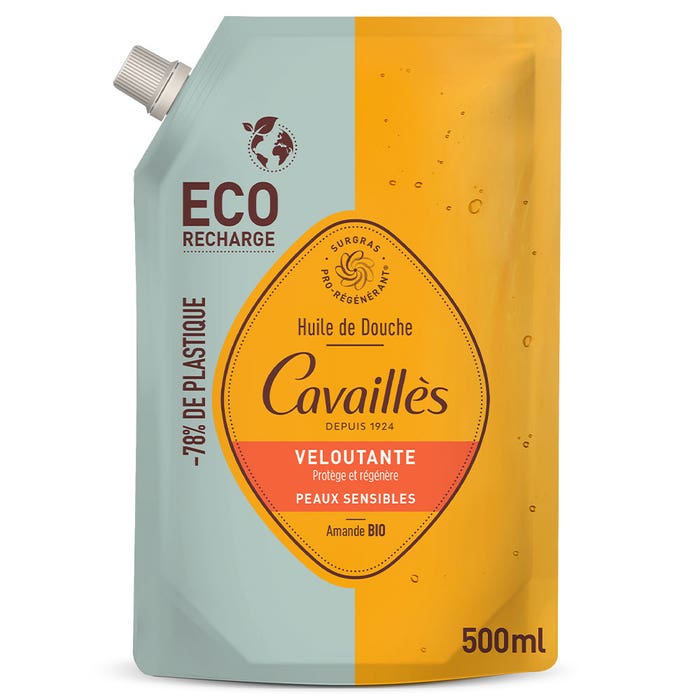 Eco Recharge Velvety Bath & Shower Oil 500ml Surgras Actif Peaux Sensibles Rogé Cavaillès