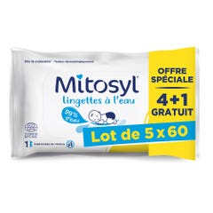 Mitosyl Wipes with Water, Special offer 4 + 1 free Pack of 5x60