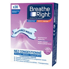 Breathe Right Sensitive Transparent Nose Strips Size M x30
