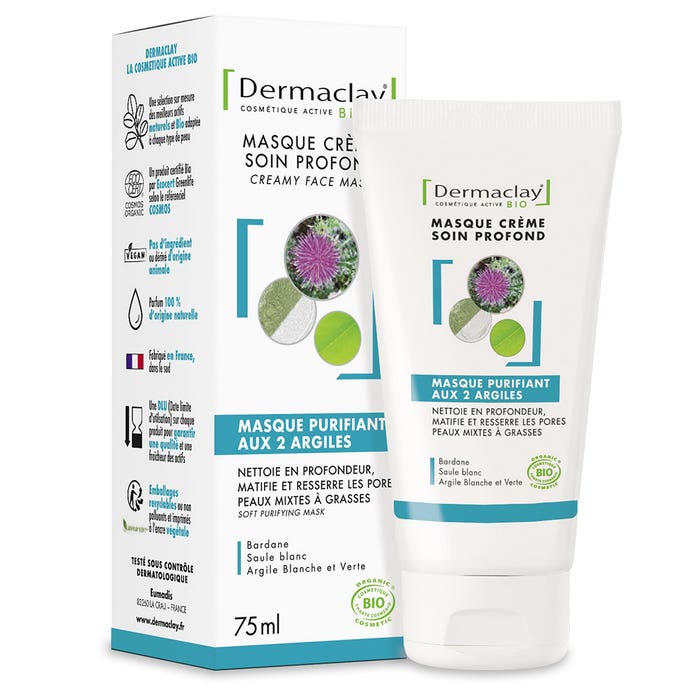Dermaclay 2-clay purifying face mask cream 75ml