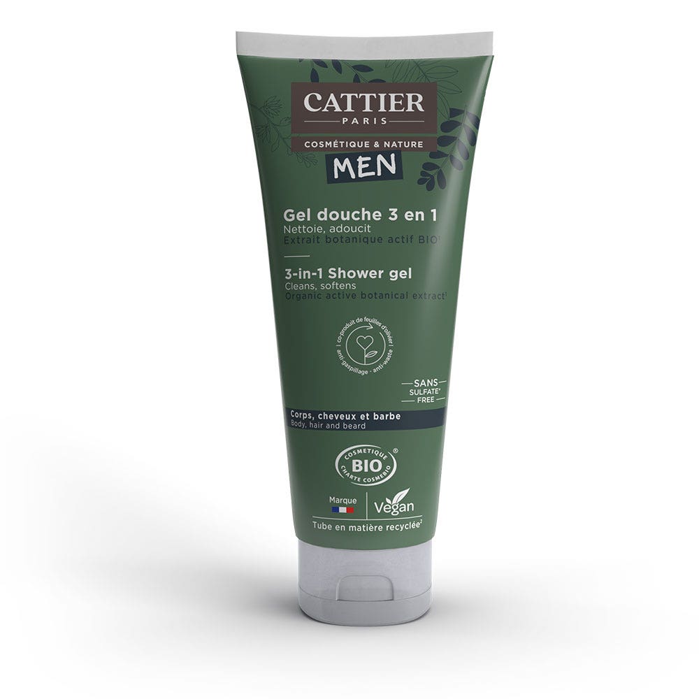 Cattier Man 3 in 1 Shower Gel Bioes Body, Hair &amp; Beard 200ml