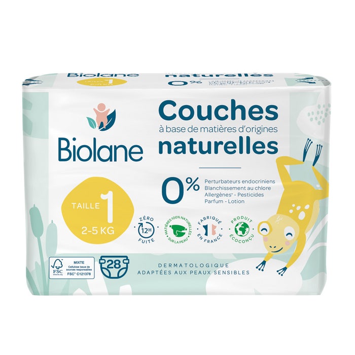 Eco Diapers Size 1 x28 Naturelles Size 1 2 à 5kg Biolane
