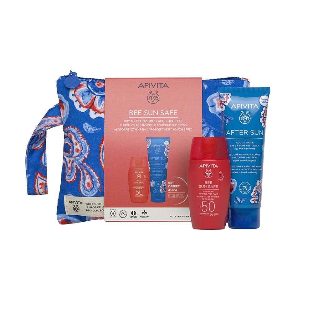 Suncare Kit 250ml Bee Sun Safe Invisible Face Fluid SPF50 + Soothing Cooling Cream Gel Apivita