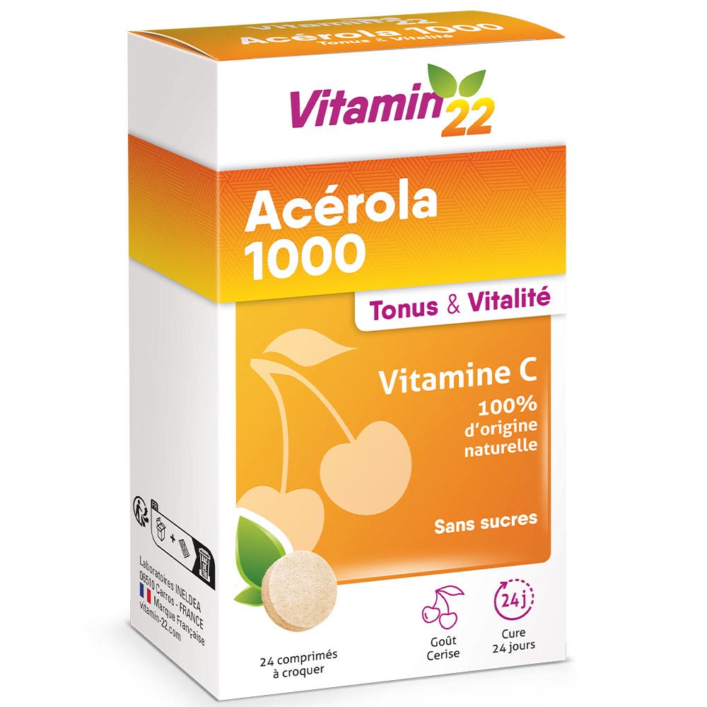 Vitamin'22 Acerola 1000 Natural Vitamin C 24 chewable tablets