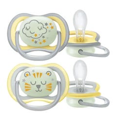 Avent Ultra-Air Avent Silicone Orthodontic Pacifiers Animal Collection From 18 Months Old X2 Nighttime 18 Mois Et Plus x2
