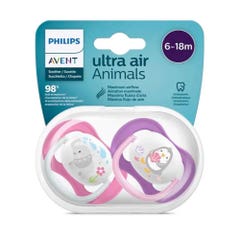 Avent Ultra-Air Orthodontic Silicone Pacifiers Animals 6-18 Months X 2 Animals x2