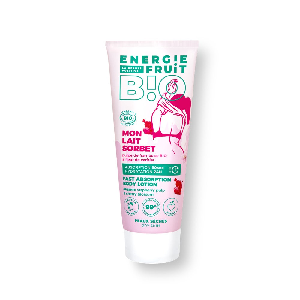 Energie Fruit Lait Sorbet Bio Pulple de Framboise Bioes & Fleur de cerisier Dry Skin 200ml