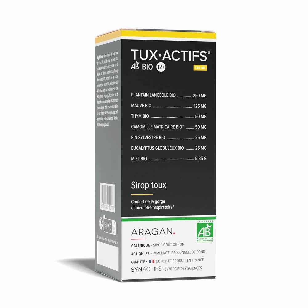 Aragan Synactifs TuxActifs Bio dès 12 ans Sirop toux 125ml - Easypara