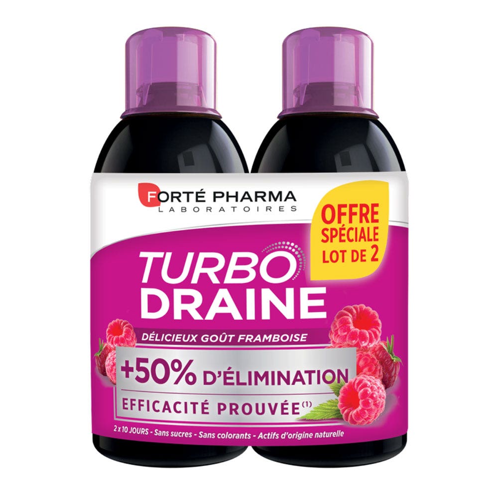 Forté Pharma TurboDraine Slimming and detoxifying drainer raspberry flavour 2 x 500 ml