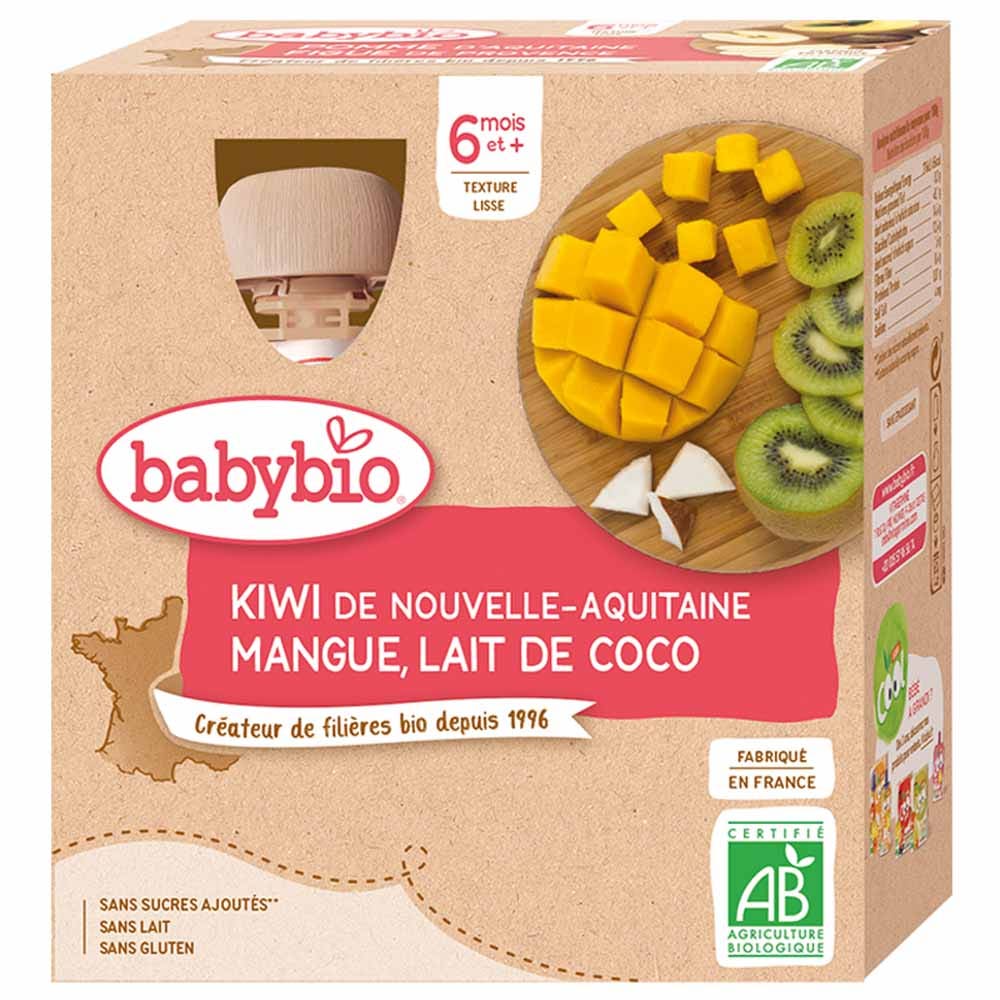 Babybio Organic Liquid Compote Kiwi Mango Coco Milk From 6 Months 4x90g