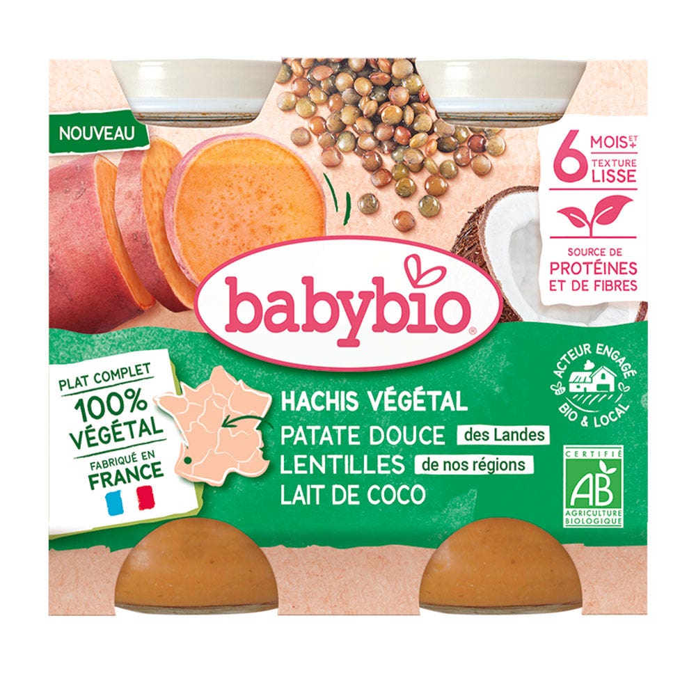 Babybio 100% Plant-based Organic Complete Meal from 6 months, smooth texture 2 x 200 g