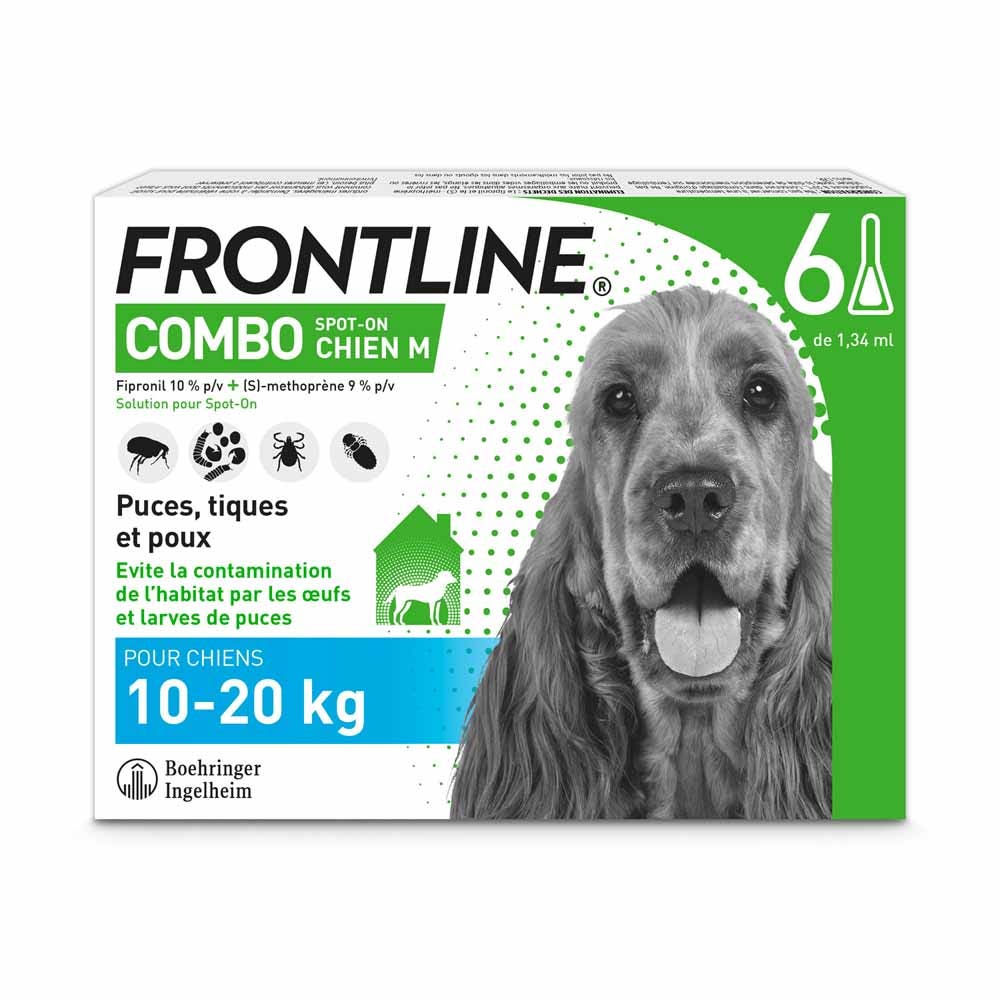 Frontline Combo Spot-on M Dog 10- 6 Pipettes 6 Pipettes De 1,34ml