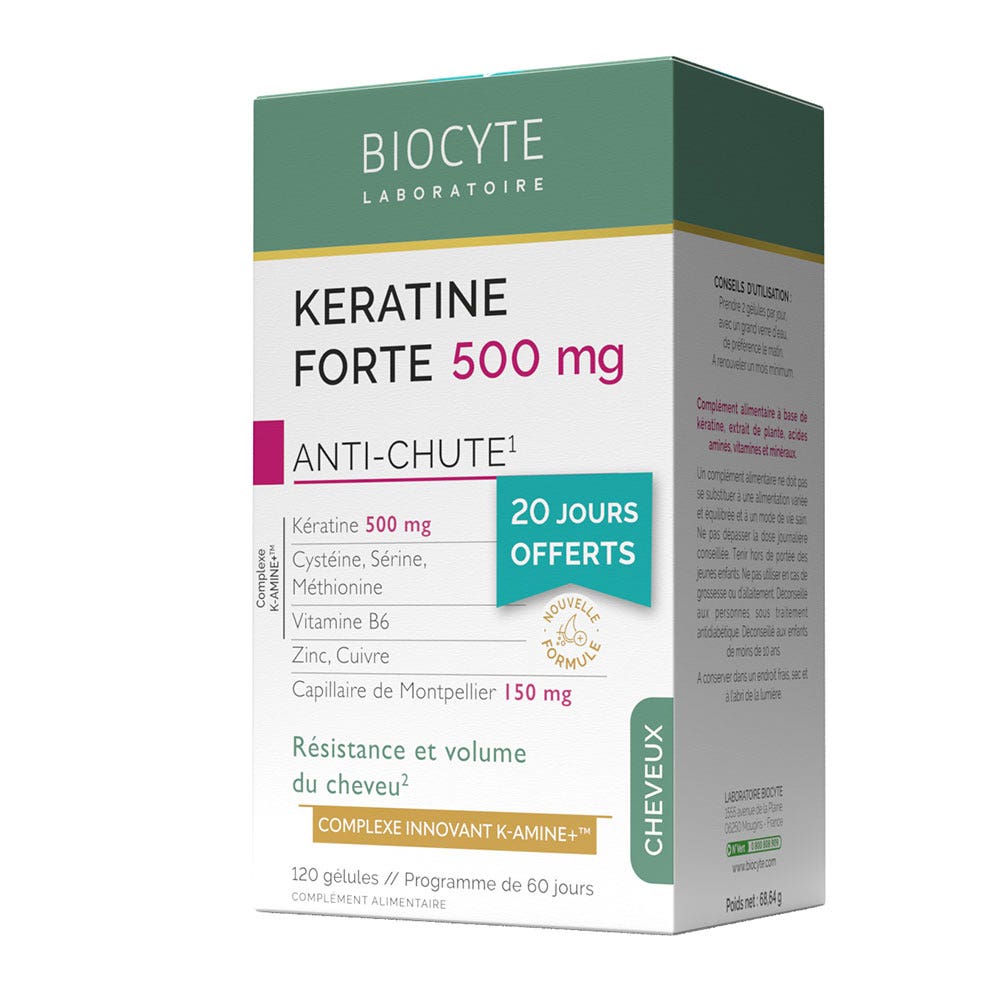 Biocyte Hair Keratin Forte 500mg Pack 120 Gelules