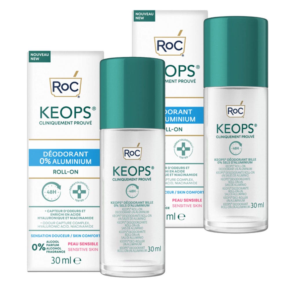 Roc Keops Roll-On Deodorant 0% Aluminium 2x30ml