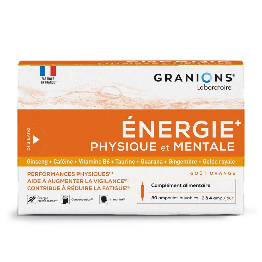 Granions Energy+ Physical and Mental Orange taste 30 drinkable ampulas