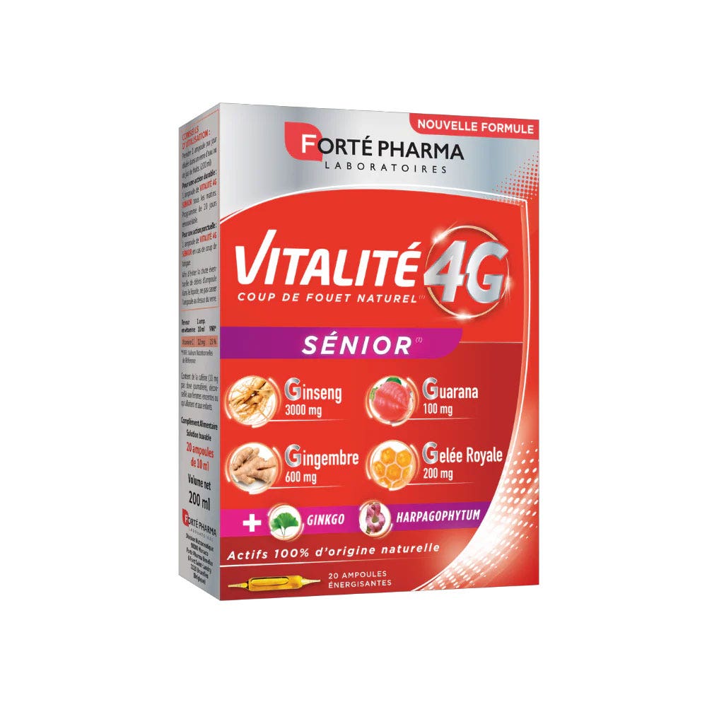 Forté Pharma Vitalité 4G Natural Senior Energiser with Ginseng, Ginger and Ginkgo 20 ampulas