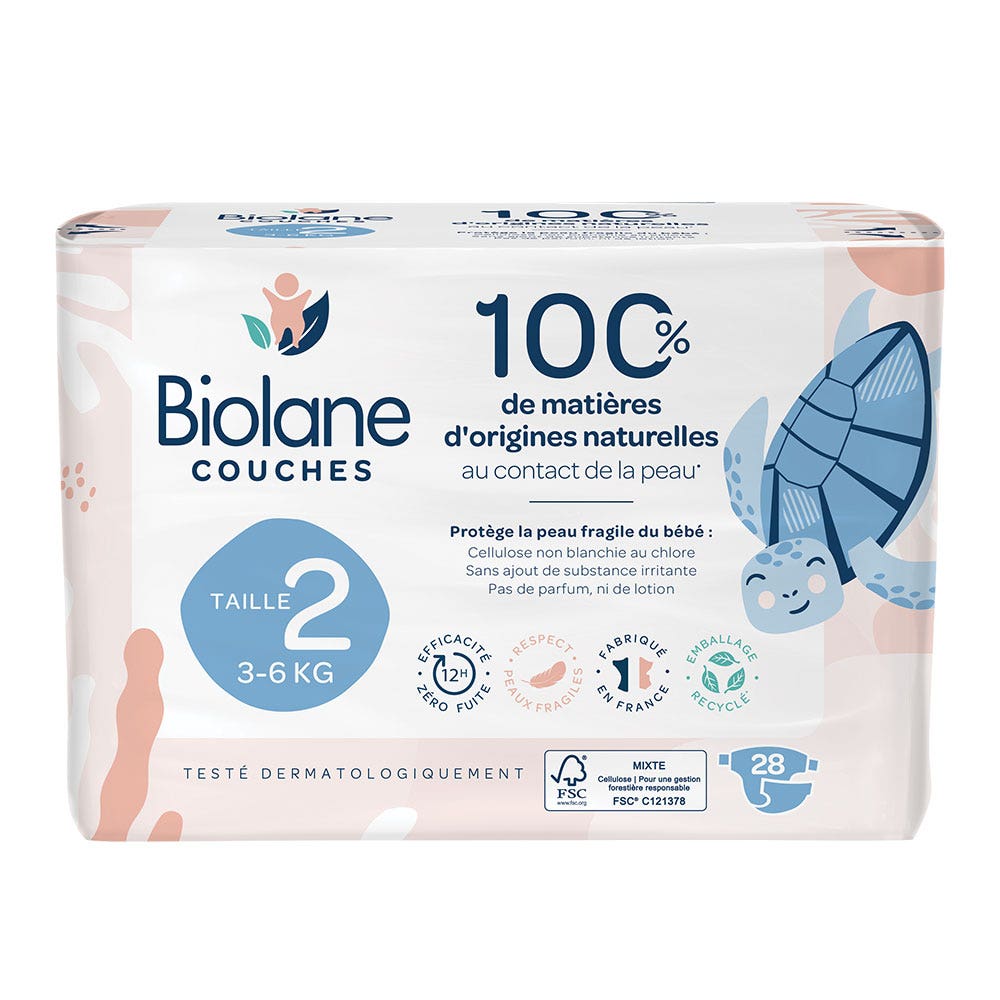 Biolane Natural Eco nappies size 2 no leak x 28