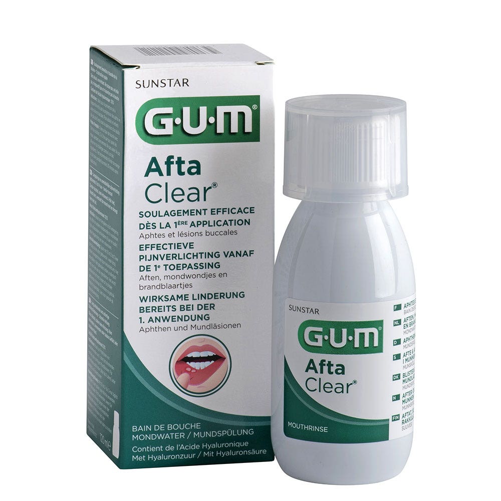Gum AftaClear Afta Clear Mouthwash For Mouth Sores Aphtes Et Lesions Buccales 120ml