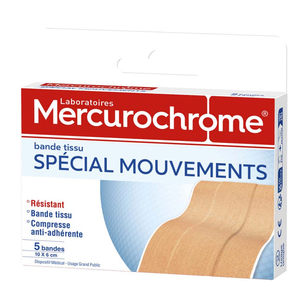 Mercurochrome Strip Fabric Special Movements 10x6 Cm 5 Strips