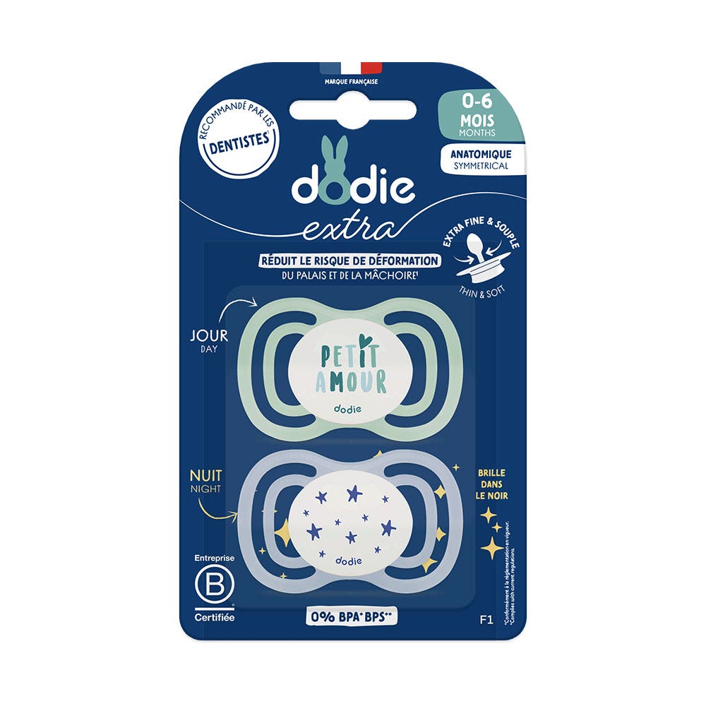 Dodie Extra Anatomical soothers 0-6 months x2