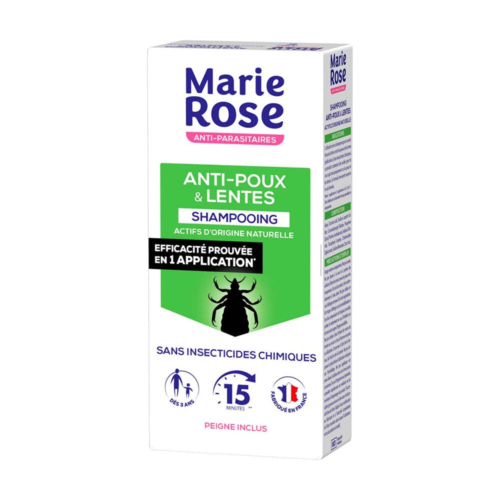 Marie Rose Lice And Nits Repellent Shampoo With Natural Active Ingredients + Comb Dès 3 Ans Peigne Inclus 125ml